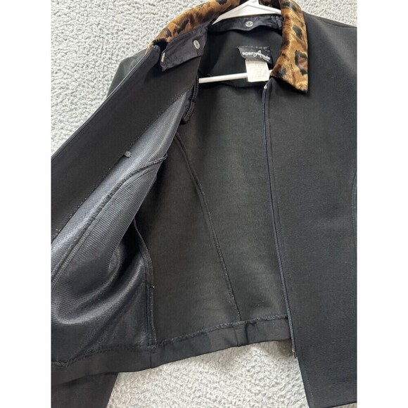 Vintage Positive Attitude Blazer Womens 12 Black Animal Print Detachable Collar - Picture 5 of 12